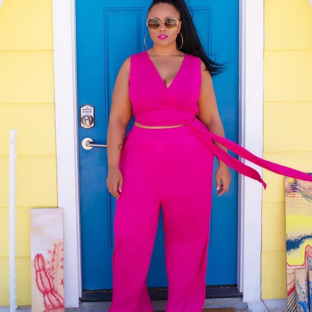 Zelie for she xxl wrap top xl wide leg pant set
